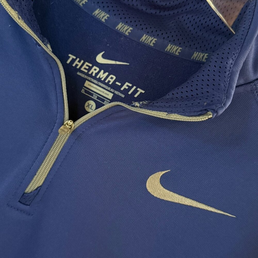 Nike Men's Therma-FIT 1/4 Zip Golf Pullover Blue Gray Color Block Sleeves